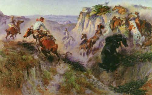 Charles M Russell The Wild Horse Hunters Norge oil painting art